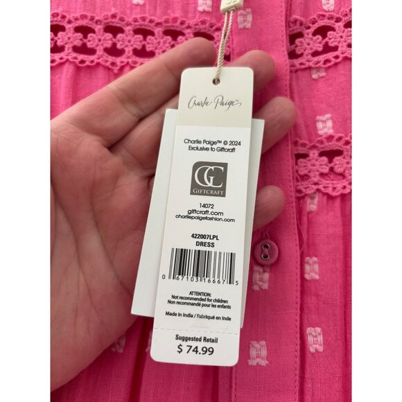 Charlie Paige Pink Cotton Tiered Midi Dress L/G New With Tags - Picture 5 of 11